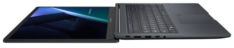 Notebook Asus ExpertBook B1 černý Boční profil notebooku ASUS ExpertBook B1 s tenkým tělem a odolnou konstrukcí