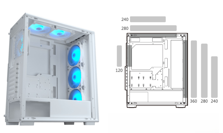 Case Cougar MX220 RGB Mesh/TG černá Cougar MX220 RGB Mesh/TG je kompatibilní i s vodním chlazením