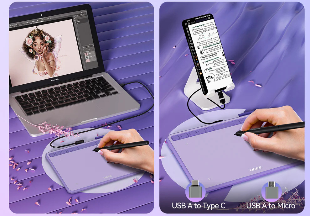Kreslení na tabletu UGEE S640 připojeném k notebooku / smartphonu pomocí USB-C
