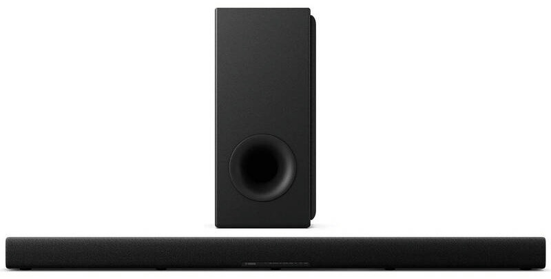 Soundbar Yamaha True X Surround 50A (set) černý detail bezdrátového subwooferu yamaha true x surround 50a s bassreflexovým otvorem v černé barvě