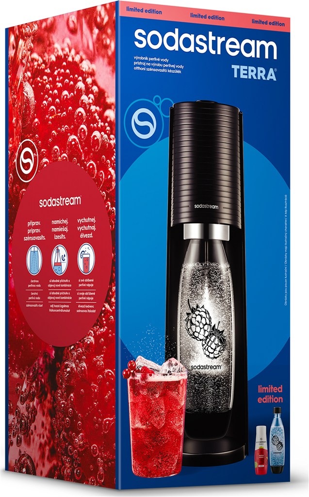 Výrobník sodové vody SodaStream TERRA Black Malina Zero Mpack černý Výrobník sodové vody SodaStream TERRA Black Malina Zero