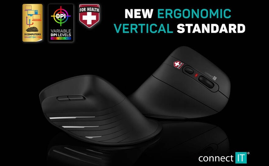 Myš Connect IT Verti TriMode ergonomická vertikální černá Connect IT Verti TriMode