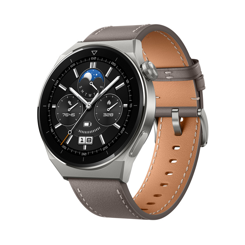 Chytré hodinky Huawei Watch GT 3 Pro 46 mm - Light Titanium Case + Gray Leather Strap