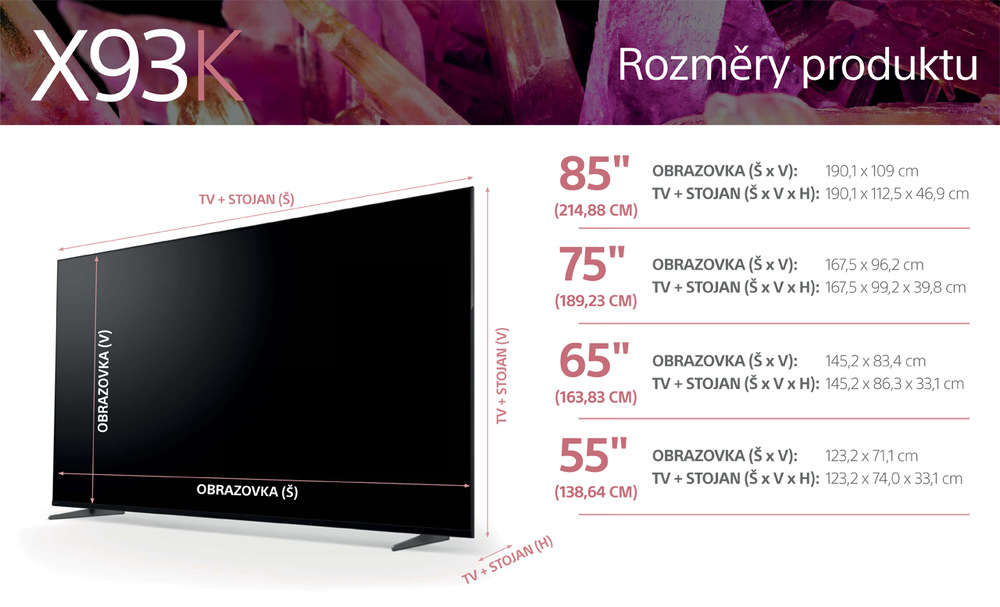Televize Sony XR-55X93K Televize Sony XR-55X93K rozměry