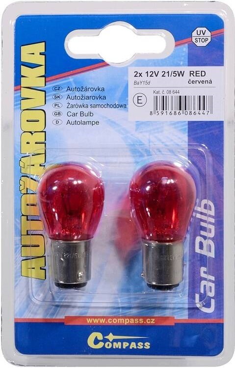 Autožárovka Compass 08644 12V P21/5W 21/5W BaY15d RED (2 ks) Autožárovky Compass