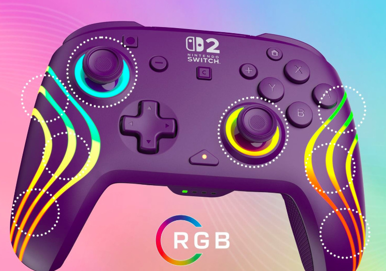 Osm samostatných RGB zón fialového gamepadu Afterglow Wave s barevnými efekty