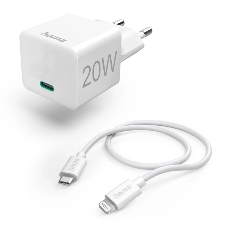 Nabíječka do sítě Hama 20W, USB-C PD + kabel USB-C Lightning 1 m bílá