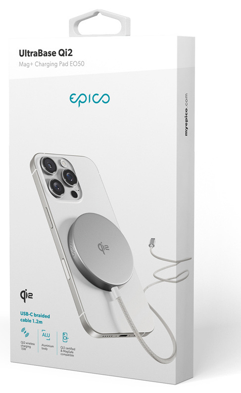 Bezdrátová nabíječka Epico UltraBase Qi2 Mag+ stříbrná Bezdrátová nabíječka Epico UltraBase Qi2 Mag+ stříbrná