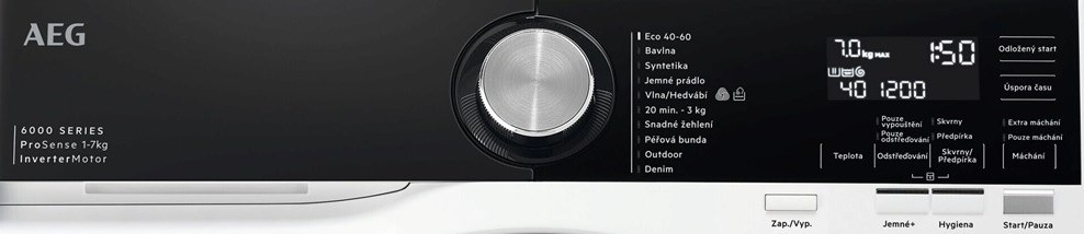 Pračka AEG série 6000 L6SE27SC bílá Ovládací panel pračky AEG L6SE27SC série 6000 ProSense