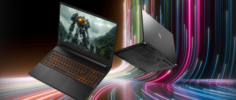 Notebook Acer Nitro V 16 (ANV16-72-72GC) černý Notebooky Acer Nitro V 16 (ANV16-72-72GC) na barevném pozadí
