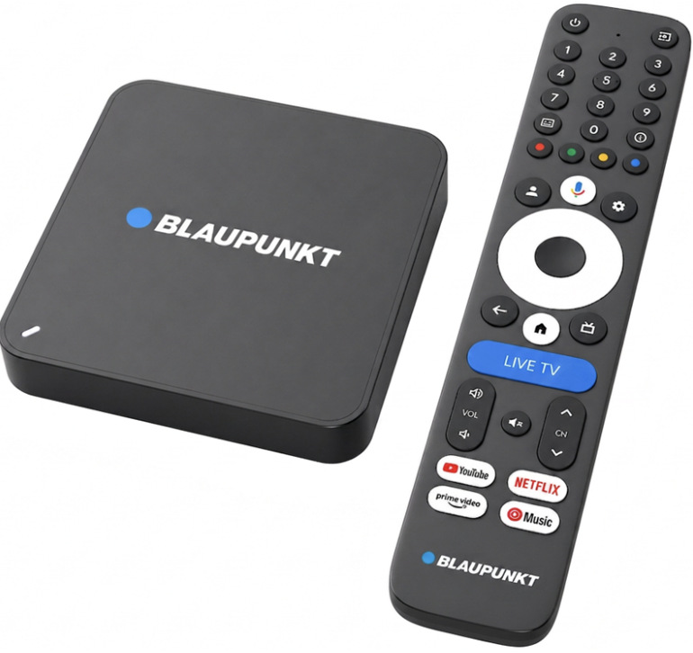 Multimediální centrum Blaupunkt B-Stream Box Gen3 s dálkovým ovladačem pro Google TV