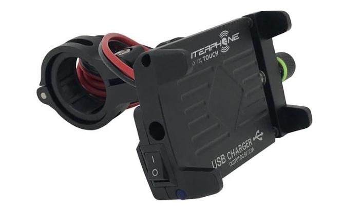 Držák na mobil Interphone CRAB Evo Alu s odolnou konstrukcí a nabíječkou černý