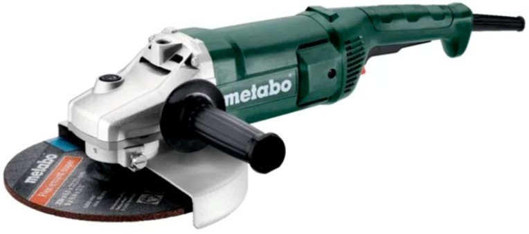 Úhlová bruska Metabo WE 2200-230 v zeleném provedení s kotoučem a přídavnou rukojetí