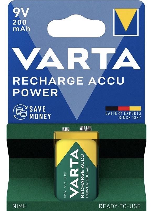 Nabíjecí baterie Varta s kapacitou 200 mAh, typ 9 V