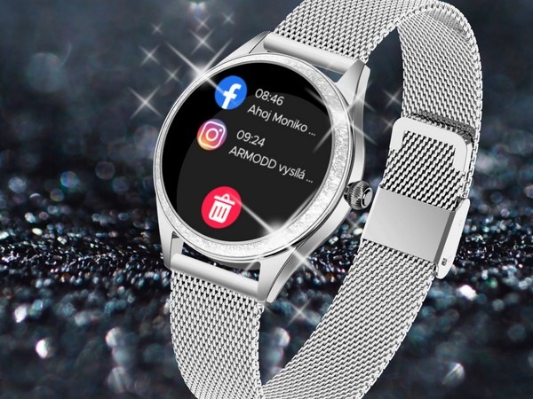 Chytré hodinky ARMODD Candywatch Crystal 2 stříbrná s bílým koženým řemínkem
