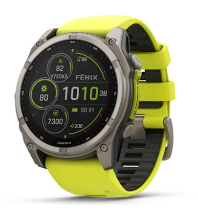 fēnix® 8 – 51 mm, Solar, Sapphire, Titanium s Yellow/Graphite silikonovým řemínkem