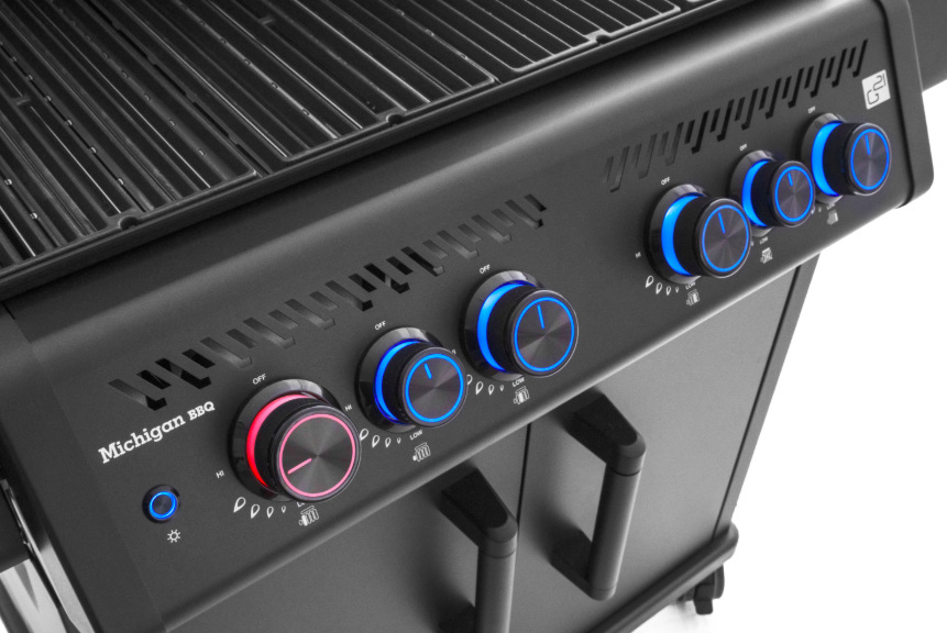 Ovládací panel grilu G21 Michigan BBQ Premium Line s modře podsvícenými knoflíky