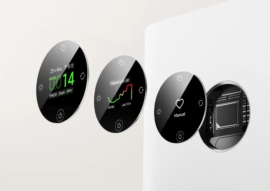 Čistička vzduchu Xiaomi Mijia Smart Air Purifier Max bílá Barevný LCD displej zobrazuje aktuální koncentraci částic, teplotu a vlhkost vzduchu.