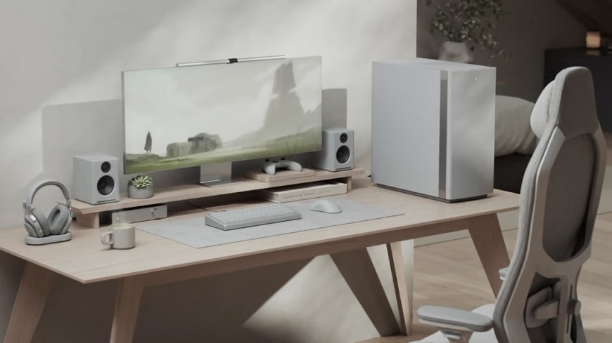 Case FRACTAL DESIGN Define One Light Solid bílá Počítačová skříň FRACTAL DESIGN Define One Light Solid jako součást světlého pracovního a herního stolu