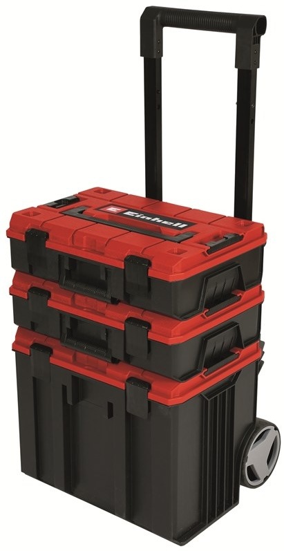 Box na nářadí Einhell E-Case Tower s teleskopickou rukojetí a třemi stohovatelnými kufry