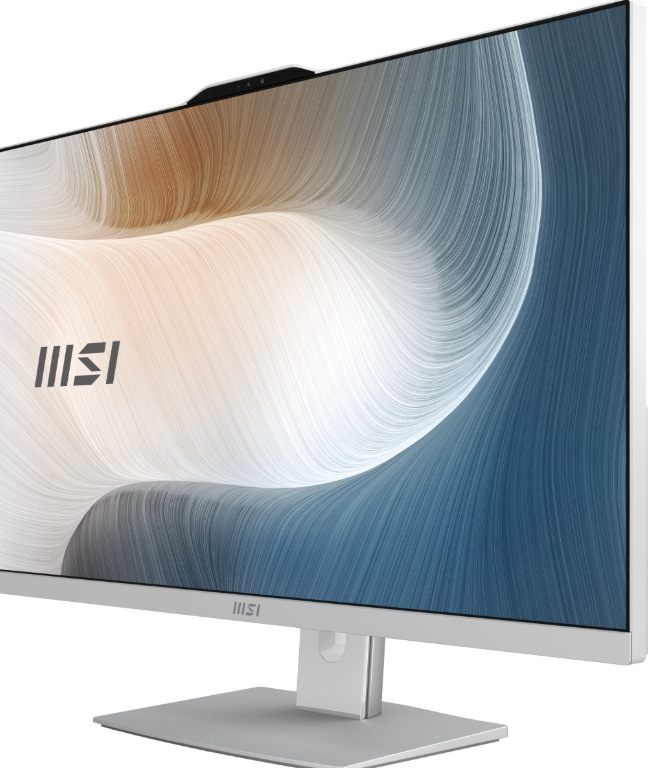 Počítač All In One MSI Modern AM272P 1M-1402EU bílý Počítač All In One MSI Modern AM272P 1M-1402EU z pravého předního úhlu s 27" displejem