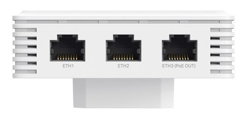 Spodní strana TP-Link EAP725-Wall se třemi ethernetovými porty včetně PoE Out