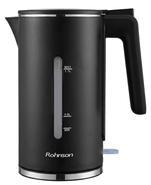 Černá rychlovarná konvice Rohnson R-7538 s objemem 1,7 l a ukazatelem hladiny vody