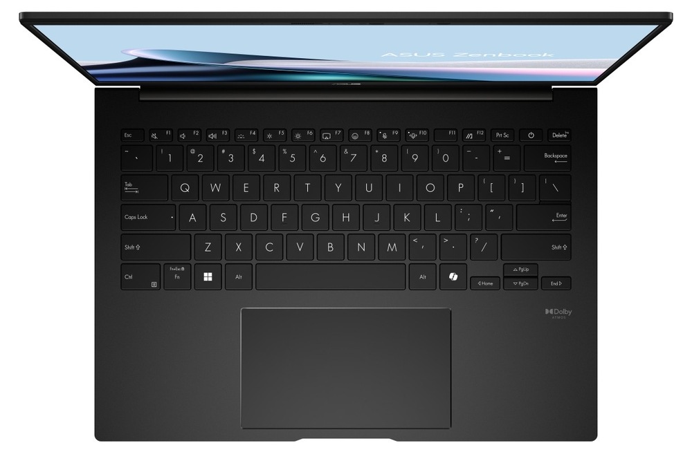 Pohled shora na klávesnici notebooku Asus Zenbook 14