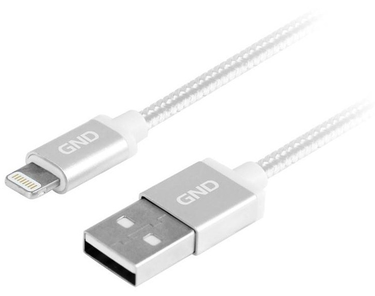 Kabel GND USB / lightning MFI, 1m, opletený stříbrný