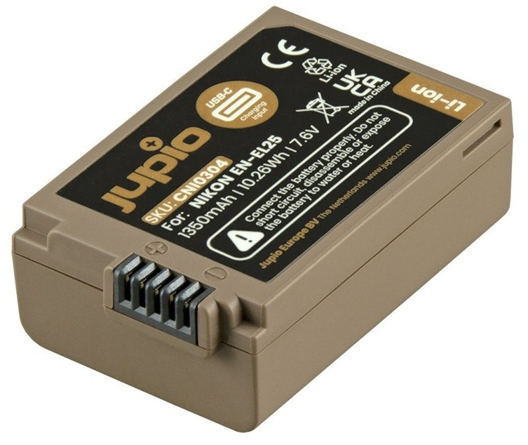 Baterie Jupio pro fotoaparáty Nikon s kapacitou 1 350 mAh, USB-C kabel
