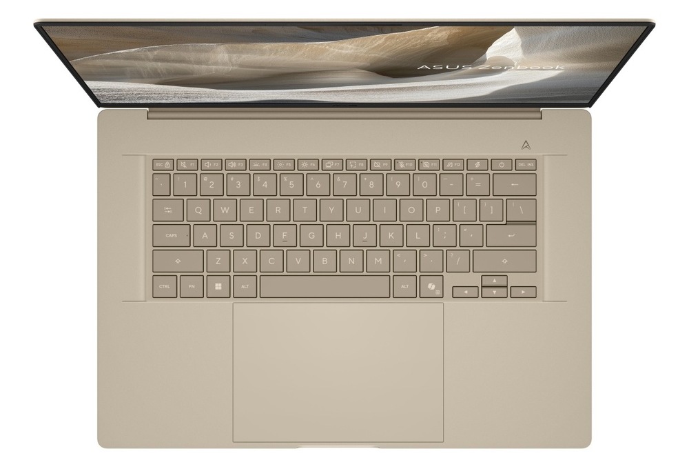 Notebook Asus Zenbook A16 béžový Pohled shora na klávesnici notebooku ASUS Zenbook A16