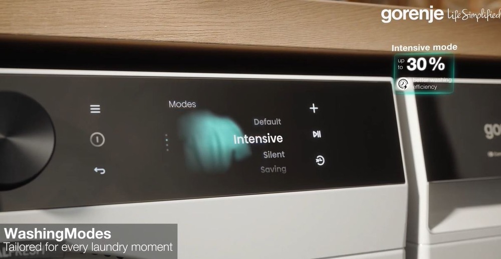 Pračka Gorenje G600 WG614A4P1 FastWashPro bílá tři režimy prani na pračce gorenje FastWashPro.Na černém ovladacím panelu je nastaveny intezivni režim.