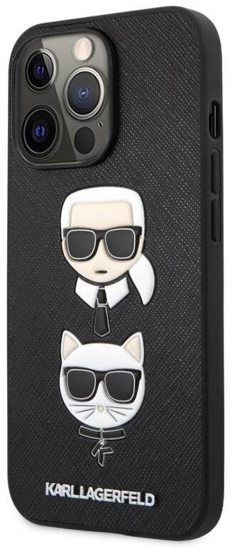 Kryt na mobil Karl Lagerfeld Saffiano Karl and Choupette Heads na Apple iPhone 13 Pro černé