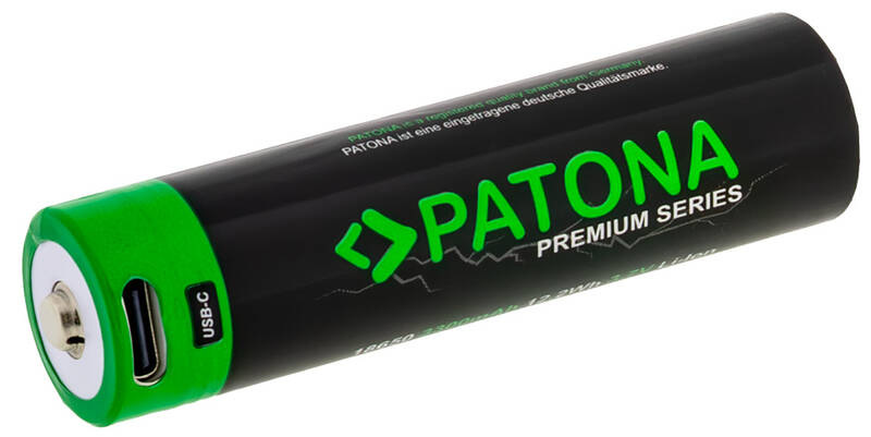 Baterie nabíjecí PATONA Premium Li-lon, 18650, 3300mAh, 3,7V, USB-C, 1ks Baterie nabíjecí PATONA Premium Li-lon