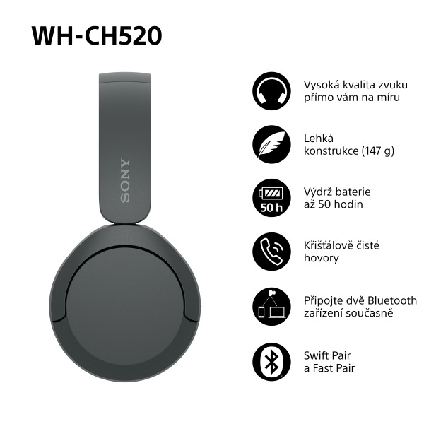 Sluchátka Sony WH-CH520 černá Sluchátka Sony WH-CH520 - černá