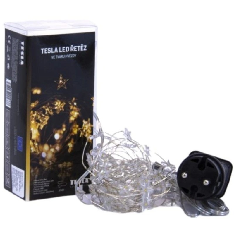 Vánoční osvětlení Tesla Lightning dekorativní nano řetěz hvězda, 50 LED, 5m + 3m kabel, 230V, časovač, IP44