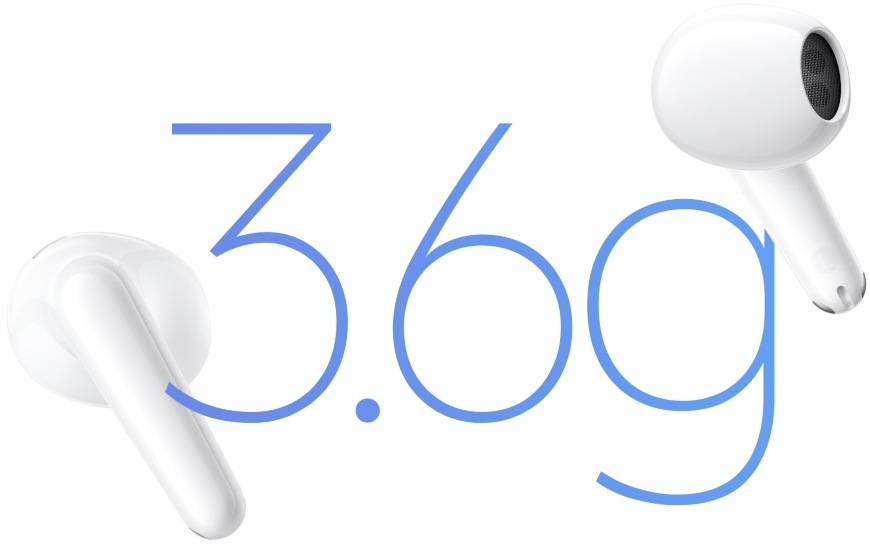 Sluchátka vivo Buds Air3 bílá Detail špuntů Buds Air3 s miniaturními rozměry a hmotností jen 3,6 gramu