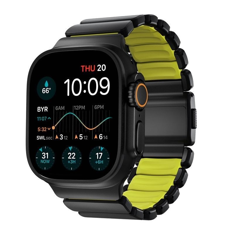 Řemínek NOMAD Stratos Titanium FKM na Apple Watch 45/46/49 mm, černá/žlutá
