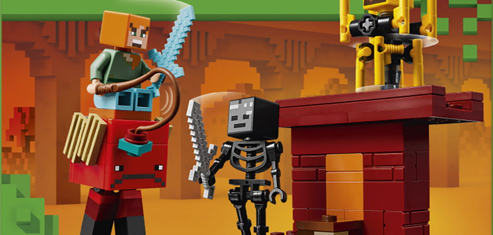 Stavebnice LEGO® Minecraft® 21266 Lávová bitva v Netheru Pohyblivé prvky a kaskádovitá láva dodávají dobrodružství v Netheru pořádnou dávku napětí.
