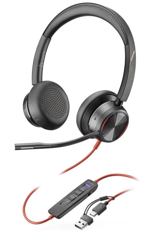 Headset HP Poly Blackwire 8225 MS, USB-C/A adaptér, stereo černý