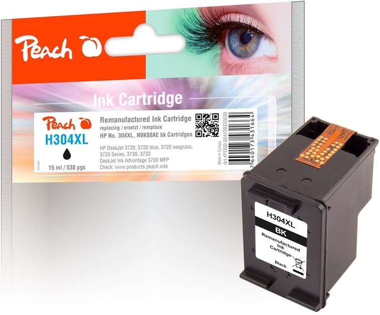 Inkoustová náplň Peach HP 304XL, 530 stran - černá