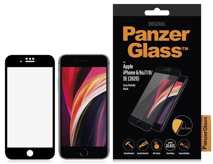 Tvrzené sklo PanzerGlass Edge-to-Edge na Apple iPhone 6/6s/7/8/SE (2020) + kryt na mobil Clear Case černé