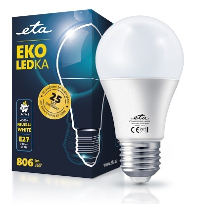Žárovka LED ETA EKO LEDka klasik 8,5W, E27, neutrální bílá