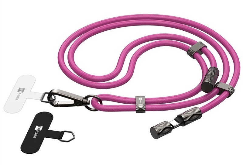 Popruh na krk ER Power s integrovaným USB-C kabelem, růžová barva