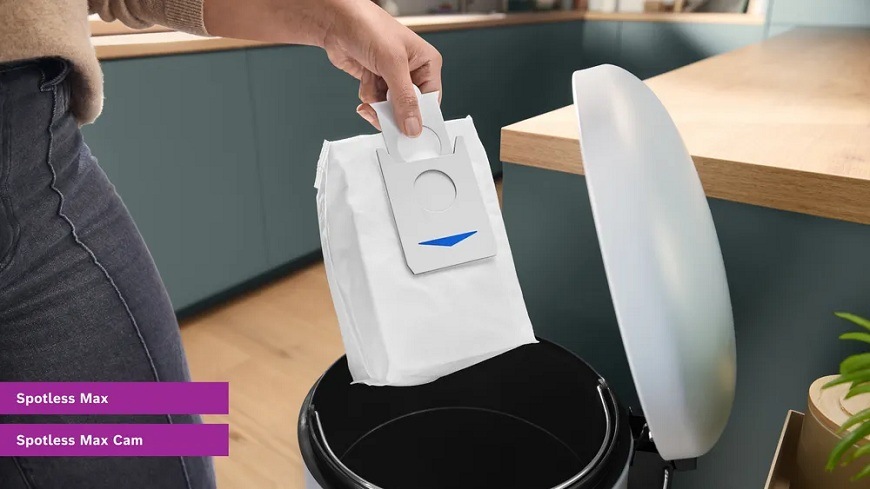 Sáčky Bosch Spotless BHZRDB (3 ks) Vyhazování antibakteriálního sáčku Bosch BHZRDBAB do odpadkového koše