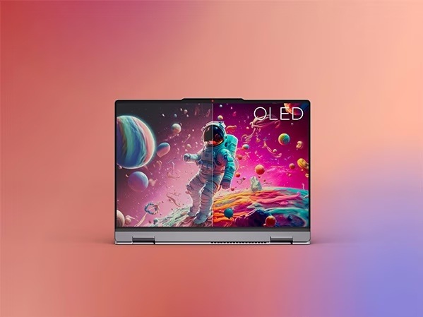 Pestrobarevná ilustrace astronauta na laptopu Lenovo IdeaPad 5 s kvalitním IPS displejem