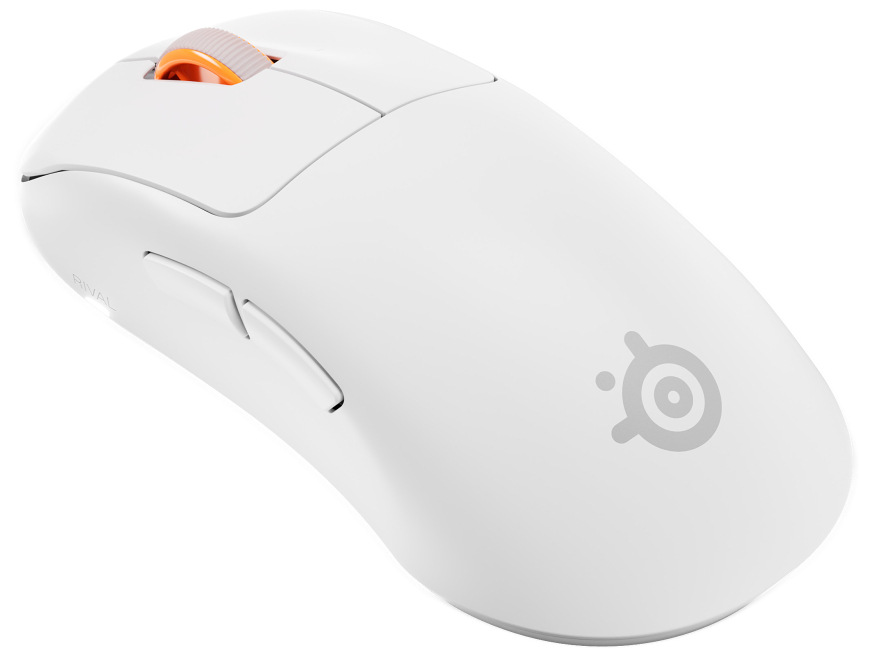 Myš SteelSeries Rival Pro WL bílá Bílá bezdrátová herní myš SteelSeries Rival Pro se dvěma bočními tlačítky a oranžovým kolečkem