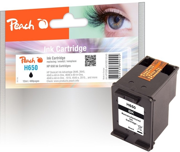 Černá inkoustová náplň Peach HP 650 s výtěžností 490 stran