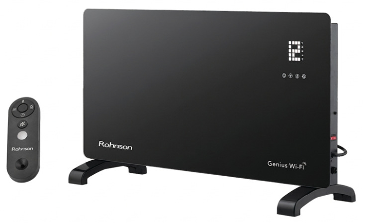 Teplovzdušný konvektor Rohnson R-040 Genius Wi-Fi v černé barvě s dálkovým ovladačem