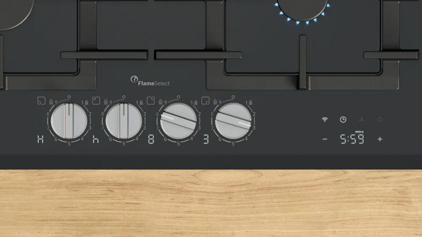 Otočné voliče plynové varné desky Bosch PRP6A6H40